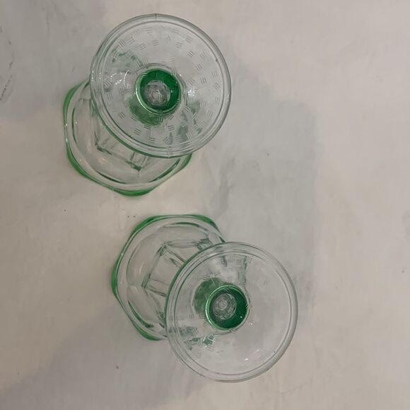 Ice Cream Sundae Green Tinted Glasses Cups Set Of 2 Included Textured Base Used - Picture 4 of 4